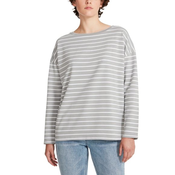 BB Dakota Gray Striped French Terry Long Sleeve Tee - Picture 1 of 4